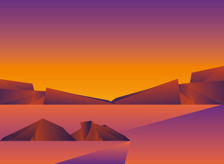 Polygonal landscape of mountains at sunset design, nature and outdoor theme Vector illustrationのイラスト素材