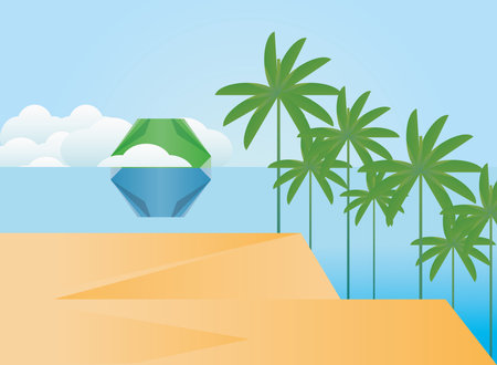 Polygonal landscape of beach with palm trees design, nature and outdoor theme Vector illustrationのイラスト素材