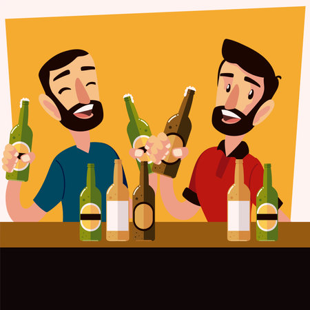 happy male friends drinking beer and clinking glasses vector illustrationのイラスト素材