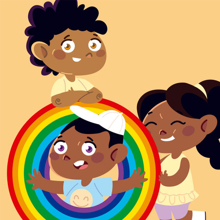 cute little girl and boys cartoon characters, children vector illustrationのイラスト素材