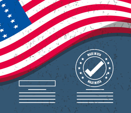 Made in usa seal stamp with flag on grunge background design, American quality business and national theme Vector illustrationのイラスト素材