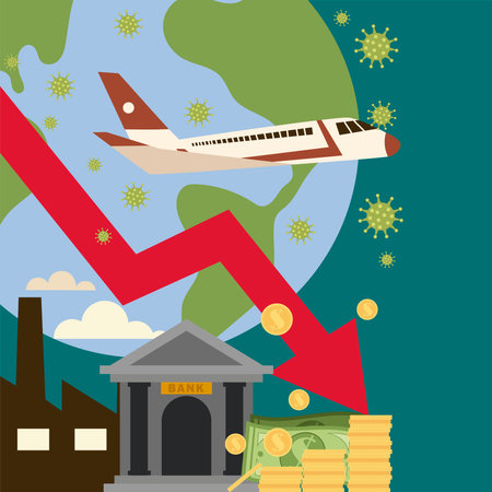 airlines and travel industry financial problem bankrupt,  vector illustrationのイラスト素材