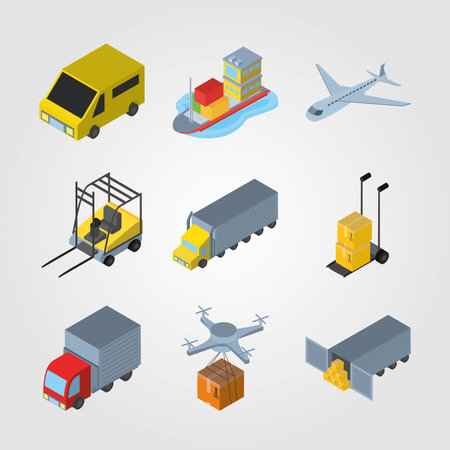 Delivery and logistics isometric icon set design, transportation shipping and service theme Vector illustrationのイラスト素材