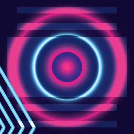 Neon pink and blue circles design, Decoration advertising and fluorescent light theme Vector illustrationのイラスト素材