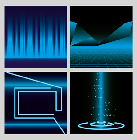 Neon blue backgrounds set design, Decoration advertising and fluorescent light theme Vector illustrationのイラスト素材