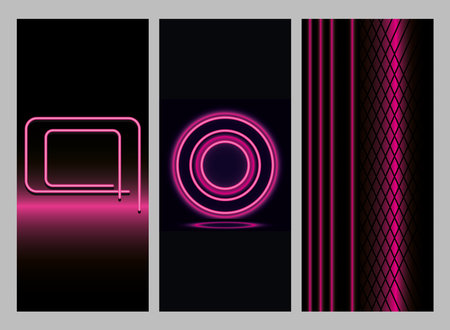 Neon pink backgrounds set design, Decoration advertising and fluorescent light theme Vector illustrationのイラスト素材