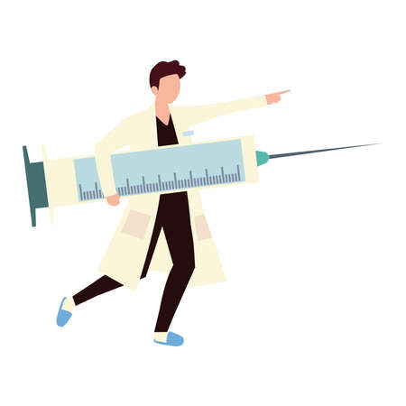 doctor with big syringe vaccine isolated on white background vector illustrationのイラスト素材