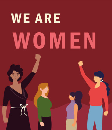 we are women, female group standing raised hands power vector illustrationのイラスト素材