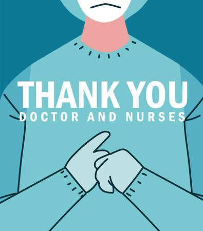 thank you doctor and nurse, protective suit gloves and mask design with text vector illustrationのイラスト素材