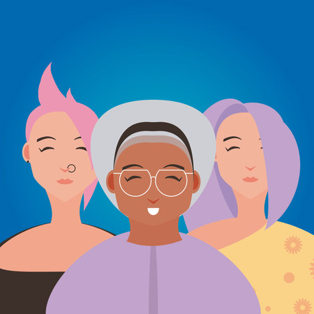 womens day, diverse women culture ethnicity and age characters vector illustrationのイラスト素材