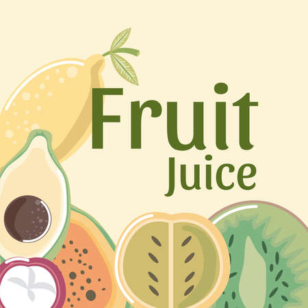 fruits juice fresh kiwi papaya mangosteen avocado vector illustrationのイラスト素材