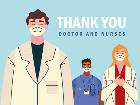 thank you, brave staff working in the hospitals and fighting the coronavirus outbreak vector illustrationのイラスト素材