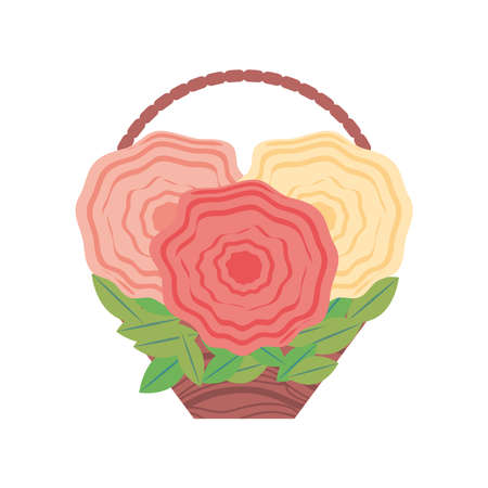 bunch of flowers basket in cartoon style white background vector illustrationのイラスト素材