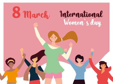 international womens day 8 march girls together activists movement vector illustrationのイラスト素材