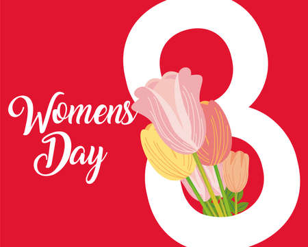 womens day, 8 flowers decoration card in cartoon style vector illustrationのイラスト素材