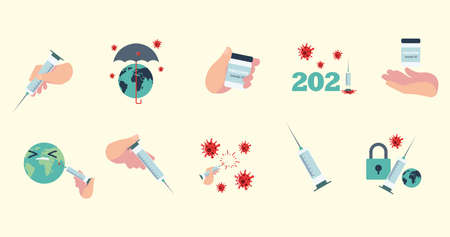 vaccine world protection awareness medical syringe and vial medicine vector illustrationのイラスト素材