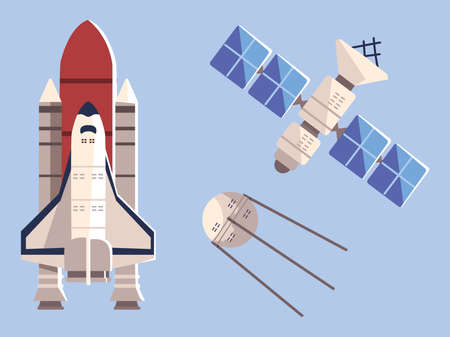 space shuttle satellite explore adventure travel vector illustrationのイラスト素材