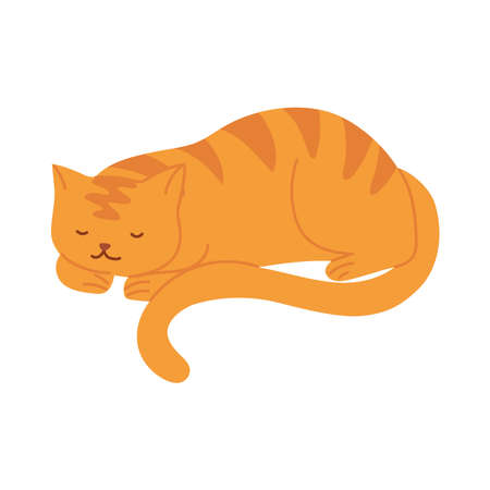 sleeping striped cat animal pet cartoon vector illustrationのイラスト素材