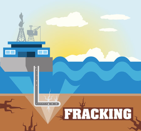 fracking hydraulic process with drilling rig and fuel vector illustrationのイラスト素材