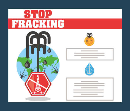 stop fracking drill rig, hydraulic fracturing process vector illustrationのイラスト素材