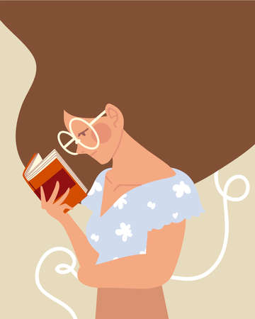 beauty woman with book reading vector illustrationのイラスト素材
