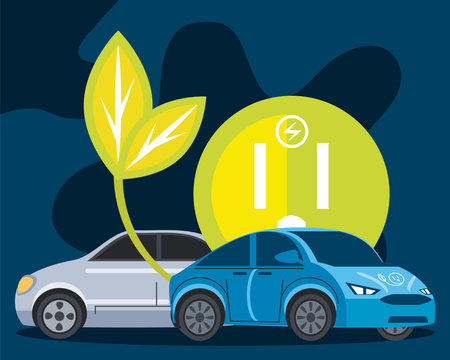 electric cars vehicle efficient industry ecology technology vector illustration