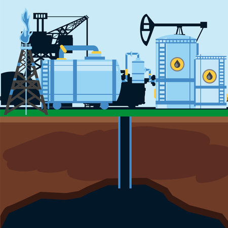 fracking refinery plant storage tank, industrial station pump vector illustrationのイラスト素材