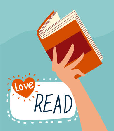female hand holds book love read vector illustrationのイラスト素材