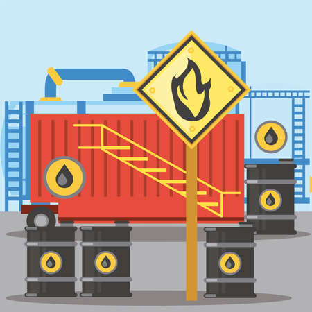 fracking container storage oil barrels with flammable substance sign vector illustrationのイラスト素材