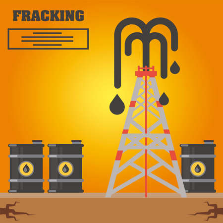 fracking refinery tower, barrels with oil production vector illustrationのイラスト素材