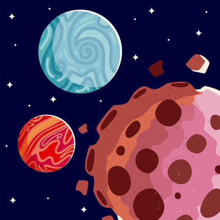 space mars planets asteroids galaxy cosmos stars background vector illustration
