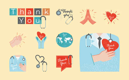 thank you, icons set heart hands world doctor vector illustrationのイラスト素材