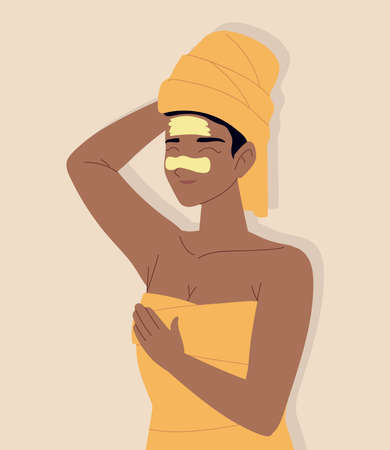 woman towel skincare cream productのイラスト素材