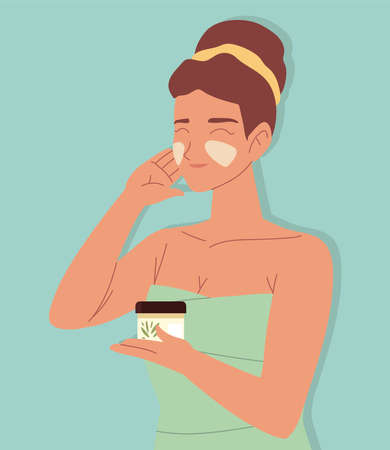 woman cream mask self skincareのイラスト素材
