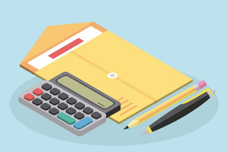 tax envelope calculator pencil isometricのイラスト素材