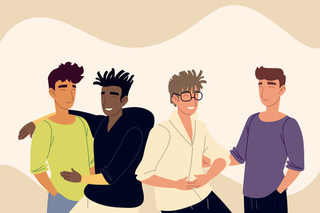 men young group friendly together