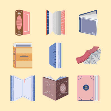 set book, textbooks with hardcover literature vector illustrationのイラスト素材