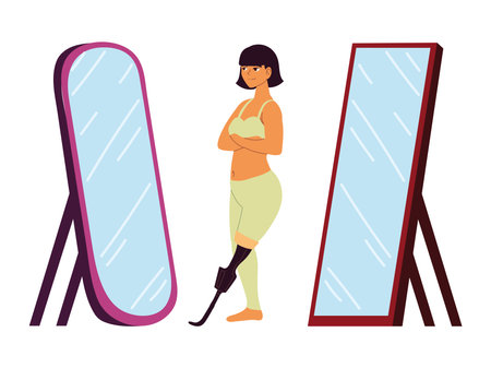 woman prosthesis mirror self acceptanceのイラスト素材
