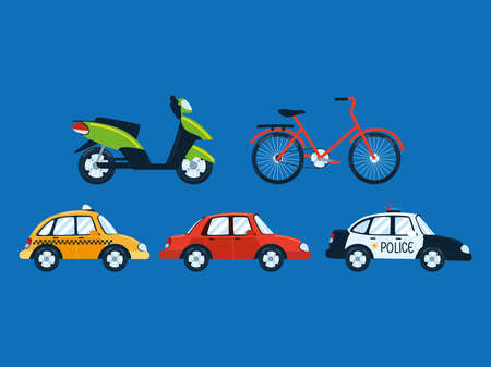 city transport motorcycle bike cars setのイラスト素材
