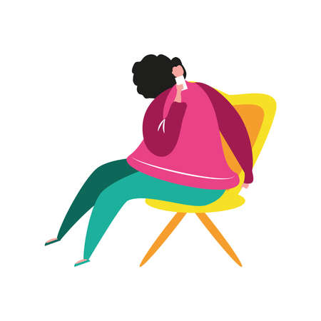 woman using smartphone sitting chairのイラスト素材