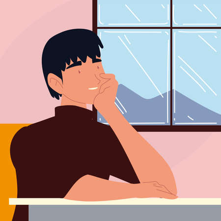 guy portrait character thinking procrastinateのイラスト素材