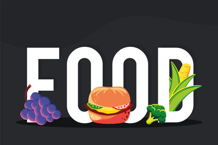 food vegetables burger fruit letteringのイラスト素材