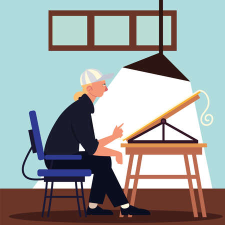 man working office desk lampのイラスト素材