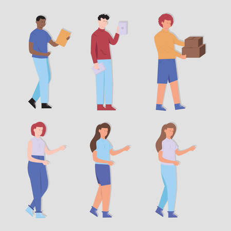 set people with paper boxのイラスト素材