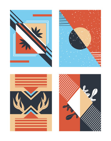 abstract cover floral geometric shapes set