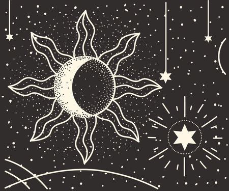 moon stars astrology line black background