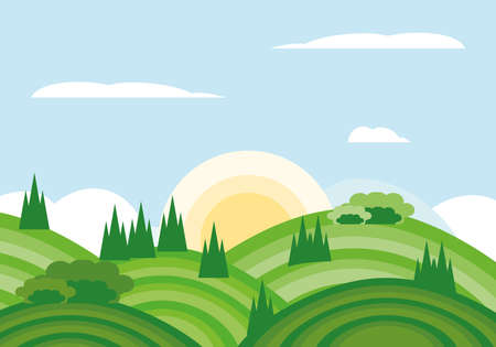 landscape hills bush foliage fieldのイラスト素材