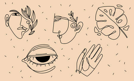 abstract face floral eye handのイラスト素材