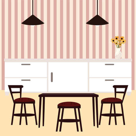 dining room furnitures lamp flowersのイラスト素材