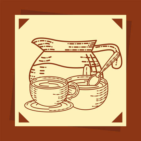 coffee cups kettle fresh sketchのイラスト素材